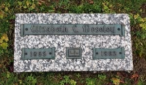 Grave of Elizabeth Moseley, who played on the nearby "Indian Fort" as a child in the late 1800s.