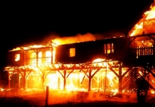Fire consumes a barn at the West Virginia Renaissance Festival grounds.