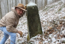 David Sibray visits the stone that establishes the base of the northern panhandle of West Virginia.