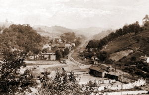 The West Virginia Short Line Railroad meandered along Fishing Creek through Jacksonburg, West Virginia, in Wetzel County.