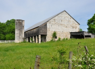 A historic stone barn awaits the harvest in West Virginia's eastern panhandle.