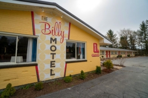 Retro signage decorates The Billy Motel and Bar in Davis, West Virginia.