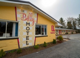 Retro signage decorates The Billy Motel and Bar in Davis, West Virginia.