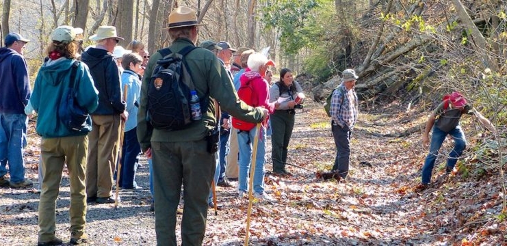 Rangers lead a wildflower hike in the New River Gorge National Park and Preserve.