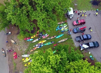 Paddlers gather during the 2018 Float the Fork on the West Fork River.