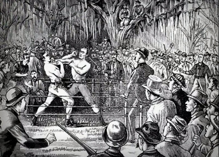 Yankee Sullivan fight in West Virginia Prize-fighter Yankee Sullivan bested Bob Caunt near Harpers Ferry, West Virginia.