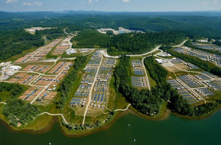 Basecamps Charlie (blue tents) and Delta (orange) extend across the James C. Justice National Scout Camp at the Bechtel Summit Reserve. (Photo Gary Hartley)