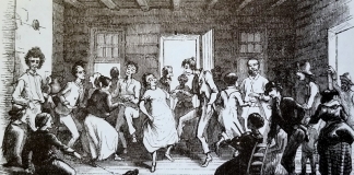 "Dance" by Porte Crayon, an illustration for Harper's New Monthly Magazine; May 1872.