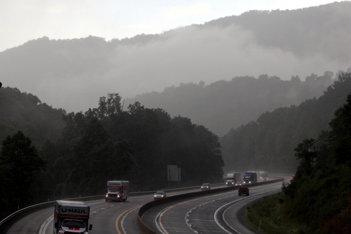 West Virginia Turnpike Motorists navigate the West Virginia Turnpike in Fayette County during a summer downpour.