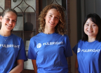 Fulbright Scholars Léa Serres, left, Aya Atwa, and Chu-Yun Hsueh will teach language courses in French, Arabic, and Chinese at Bethany College in the 2019-2020 academic year.