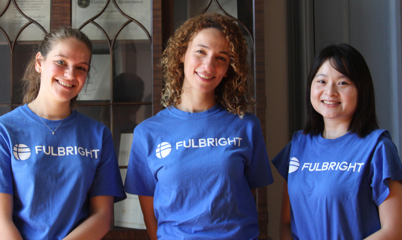 Fulbright Scholars Léa Serres, left, Aya Atwa, and Chu-Yun Hsueh will teach language courses in French, Arabic, and Chinese at Bethany College in the 2019-2020 academic year.