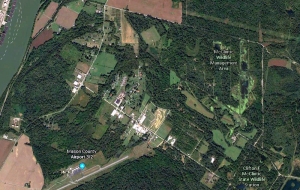 A Google Earth view of the Ohio Valley includes the grid within the McClintic Wildlife Management Area known as the "TNT Area."