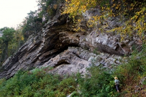 Folds appear in the warped strata at the Devil's Backbone near Marlinton, West Virginia.