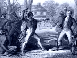 Tecumseh confronts William Henry Harrison