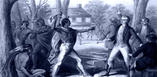 Tecumseh confronts William Henry Harrison