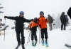 Skiers celebrate the beginning of ski season 2019-2020 at Snowshoe Mountain.