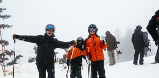 Skiers celebrate the beginning of ski season 2019-2020 at Snowshoe Mountain.