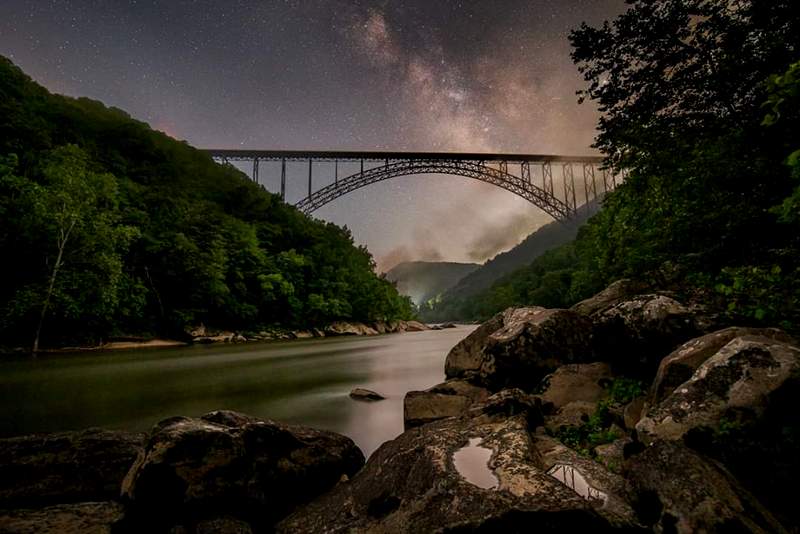 The New River Gorge Bridge arches across the New River Gorge near Fayetteville, West Virginia.