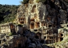 The rock tombs at Myra, Turkey, climb into the hills that overlook the Mediterranean Sea.