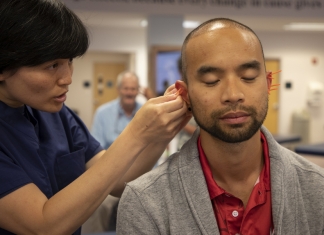 Medical students train in acupuncture at the West Virginia School of Osteopathic Medicine.