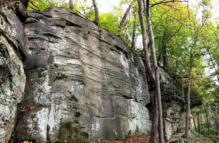 The Kiedaisch Wall climbing area overlooks the Ohio River near New Martinsville, West Virginia.