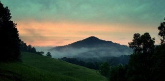 A fog settles in the vale of Granny Creek, as seen from Old Woman Run in Braxton County near Sutton, West Virginia.