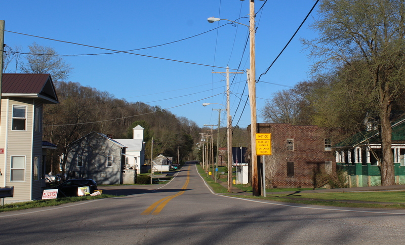 Main Street in Leon, West Virginia, parallels the lower section of Thirteen Mile Creek.