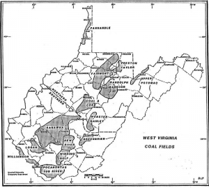 Map of coal fields of northern and southern West Virginia.