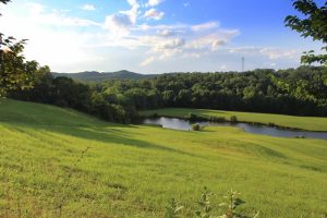 A significant portion of pasture and farmland remain alongside suburban development at Tornado, West Virginia