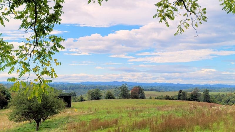 Nicholas County, West Virginia (WV) extends across the level uplands between the Cumberland Mountains, in the distant west, to the peaks of the Alleghenies.