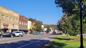 Historic buildings line Main Street in Sophia, West Virginia, in southern Raleigh County.
