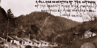 A photo of a deserted coal camp curated by the W.Va. Mine Wars Museum, funded in part by the National Coal Heritage Area Authority.