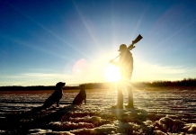 A hunter addresses his dogs during an autumn hunt. (Photo courtesy Seth Schulte)
