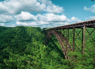 The New River Gorge Bridge spans its namesake gorge near Fayetteville, W.Va.