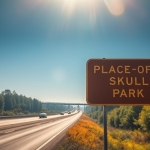 Place of the Skull Road Sign on I-70