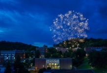 Fireworks explode above the campus of Glenville State College on the Little Kanawha River. (Photo courtesy Glenville State College.)Fireworks explode above the campus of Glenville State College on the Little Kanawha River.