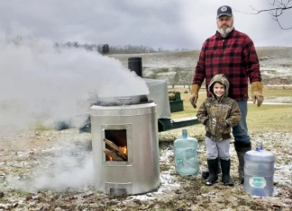 Tim Mathis and son make syrup in West Virginia.