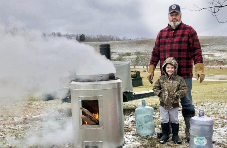 Tim Mathis and son make syrup in West Virginia.