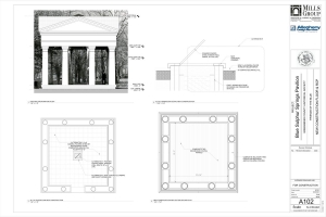 Plans by the Mills Group call for restoration of the pedimented roof at the Blue Sulphur Spring.