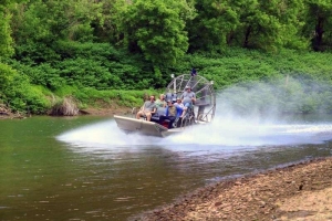 Airboats have proved an ideal means to explore the shallow Tug Fork at Matewan, W.Va.