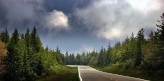 Dark clouds gather over the Highland Scenic Highway in West Virginia.