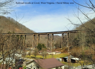 An old Virginian Railroad trestle spans Gooney Otter Hollow at Covel, West Virginia. (Photo: David Sibray)