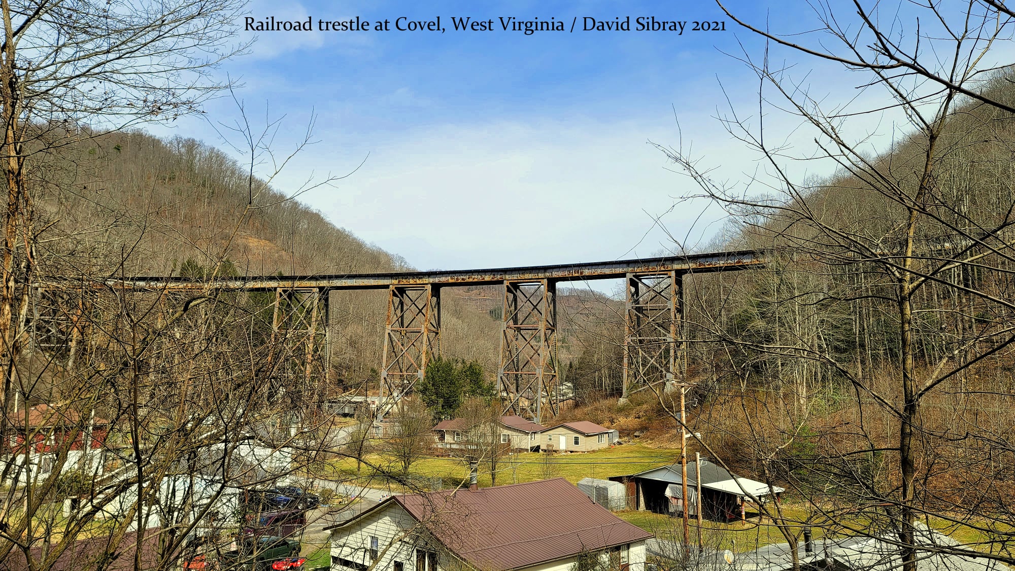 An old Virginian Railroad trestle spans Gooney Otter Hollow at Covel, West Virginia. (Photo: David Sibray)