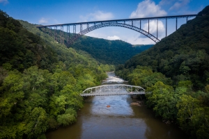 The New River Gorge Bridge and Fayette Station Bridge cross the New River near Fayetteville, West Virginia