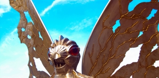 The Mothman Statue at Point Pleasant overlooks Main Street in the national historic district.