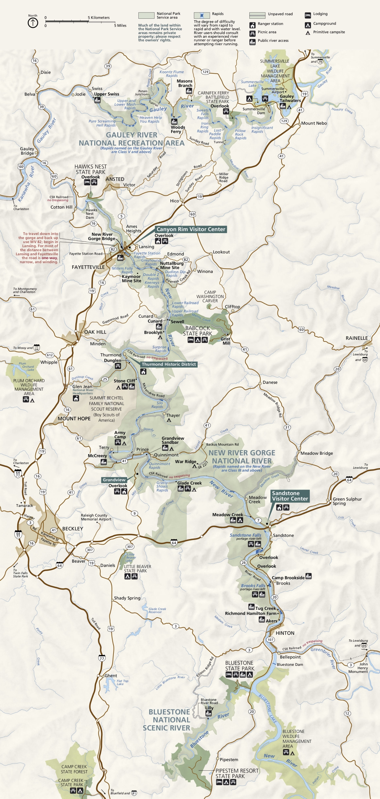Map of the New River Gorge National Park and Preserve