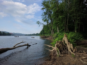 Anglers boat on the Ohio River near Parkersburg, West Virginia.