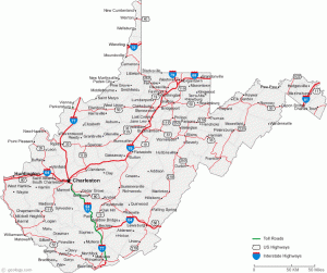 Map of West Virginia cities and towns