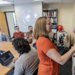 Researchers at the WVU Gravitational Waves and Cosmology center's, NANOGrav group pose for photographs at White Hall, June 7th, 2023. (WVU Photo/Brian Persinger)