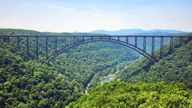 This winding parkway travels beneath the New River Gorge Bridge